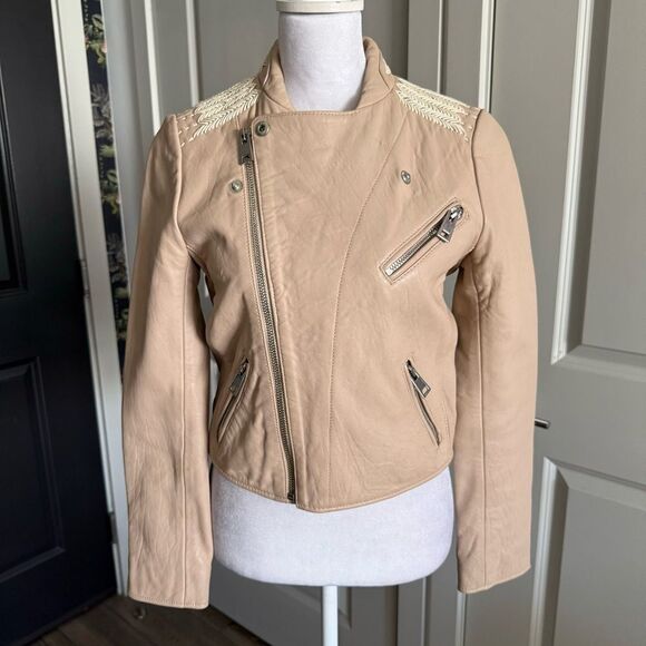 Maje Vicky Cotton-Trimmed Leather Biker Jacket Size 38 US M - Picture 10 of 12